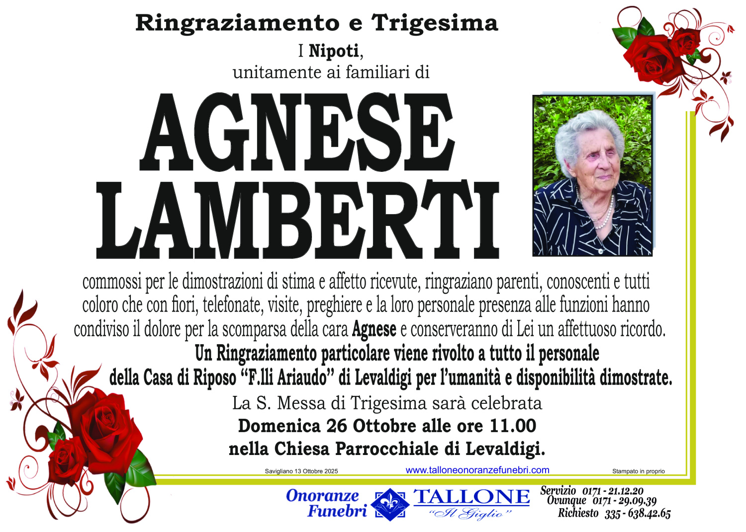 <br />
<b>Warning</b>:  Undefined variable $info in <b>/home/tallone/public_html/ringraziamenti.php</b> on line <b>68</b><br />
Agnese Lamberti